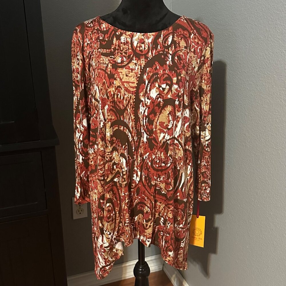 Ruby Rd. Blouse Womens L Multicolor Abstract Print Top Artsy Eclectic Casual‎